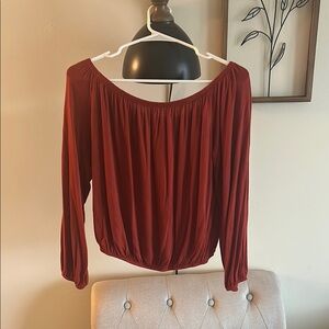 Rue21 Brown Relaxed Ruched 3/4 Sleeve Blouse